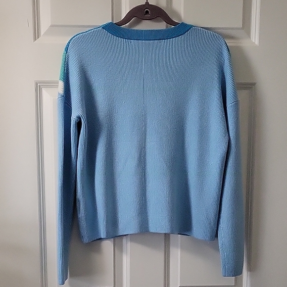 Lilly Pulitzer Crew Neck Blue & Teal Sweater with a Chevron Design Sz Small - Picture 2 of 6